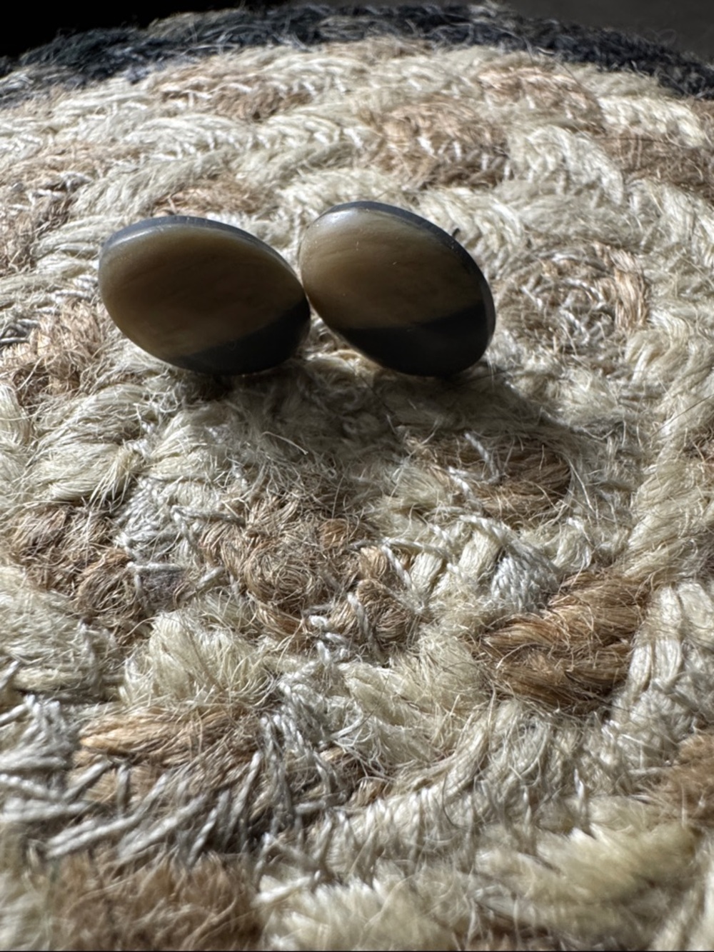 Oval Two-Tone Natural Brown and Gray Earrings